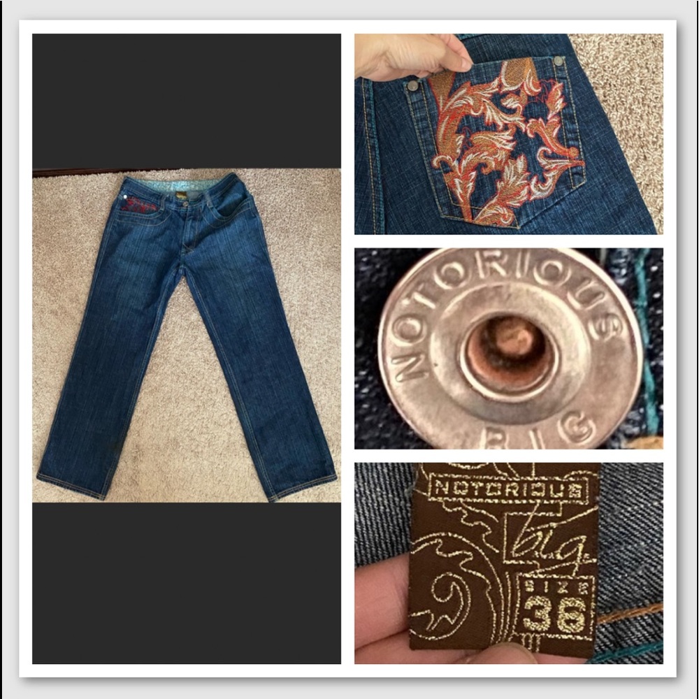 Notorious BIG Embroidered Denim Blue Jeans Size 36